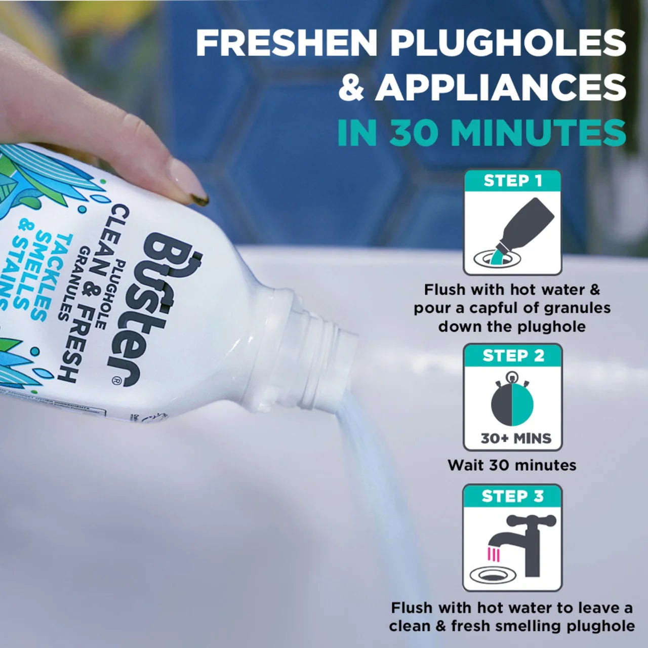 Buster Plughole Sanitiser Foaming Granules 300g