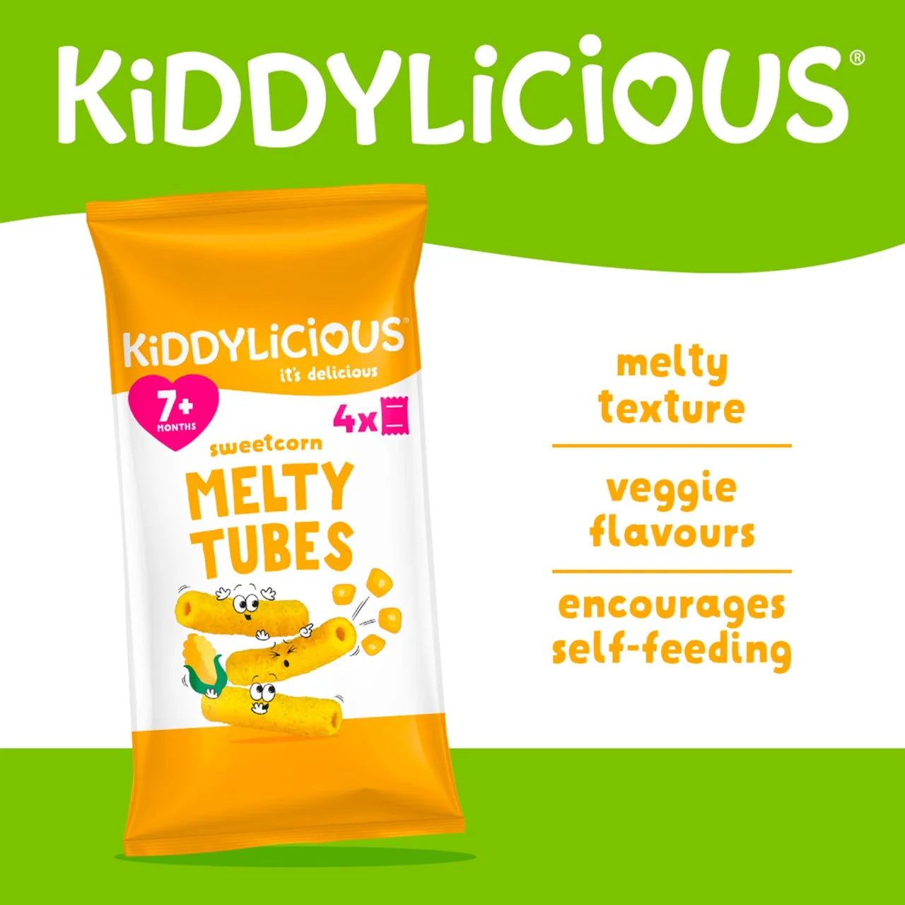 Kiddylicious Sweetcorn Melty Tubes Multipack 7+ Months 4 x 10g