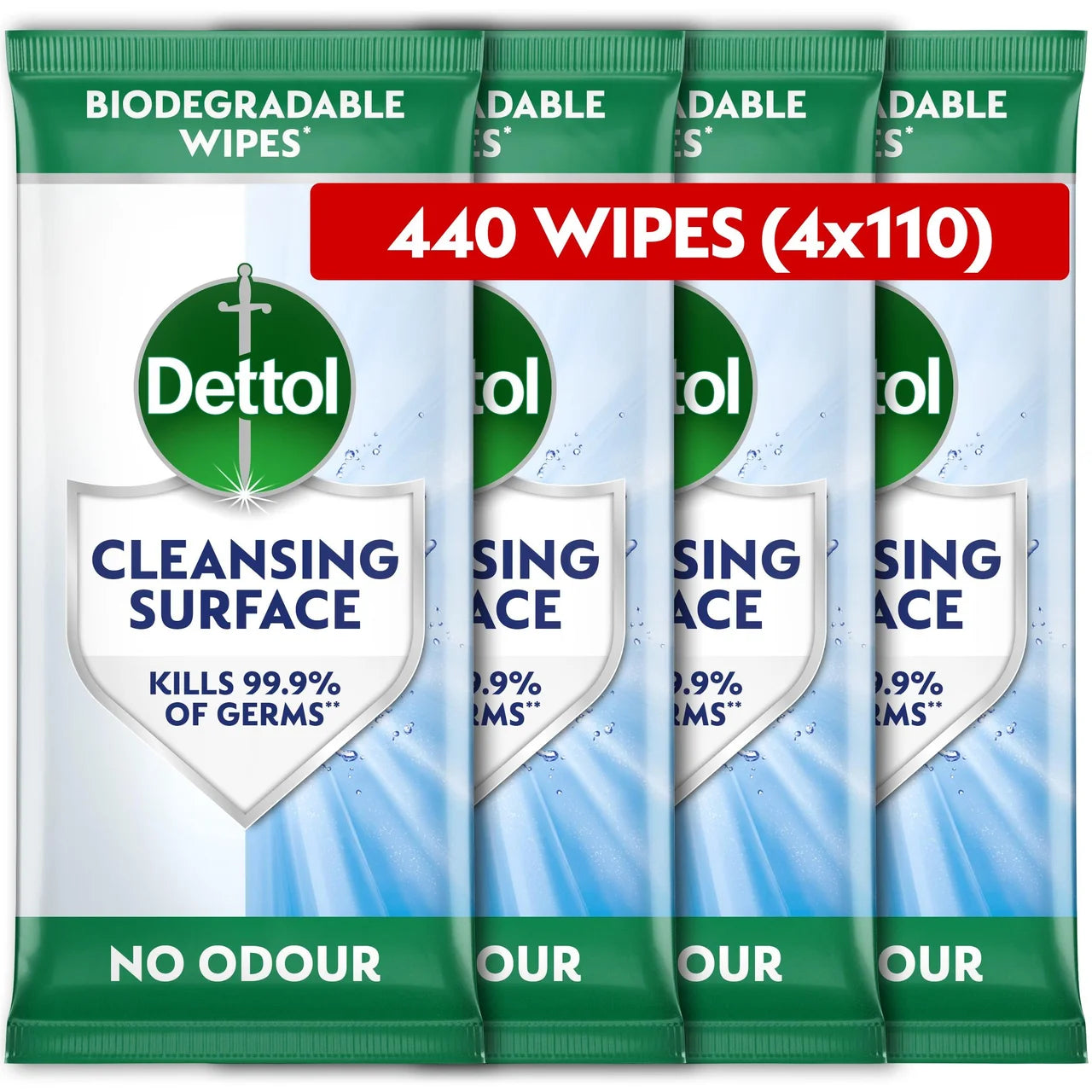 Dettol Antibacterial Biodegradable Multi Surface Cleansing Wipes, 4x110