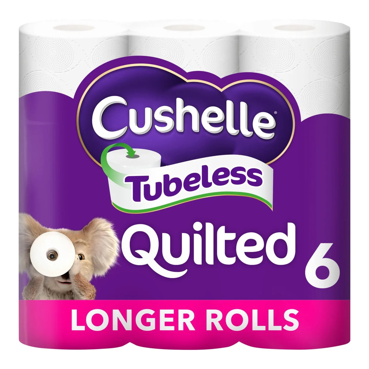 Cushelle Quilted Tubeless Toilet Roll, 50% More Sheets 6 per pack