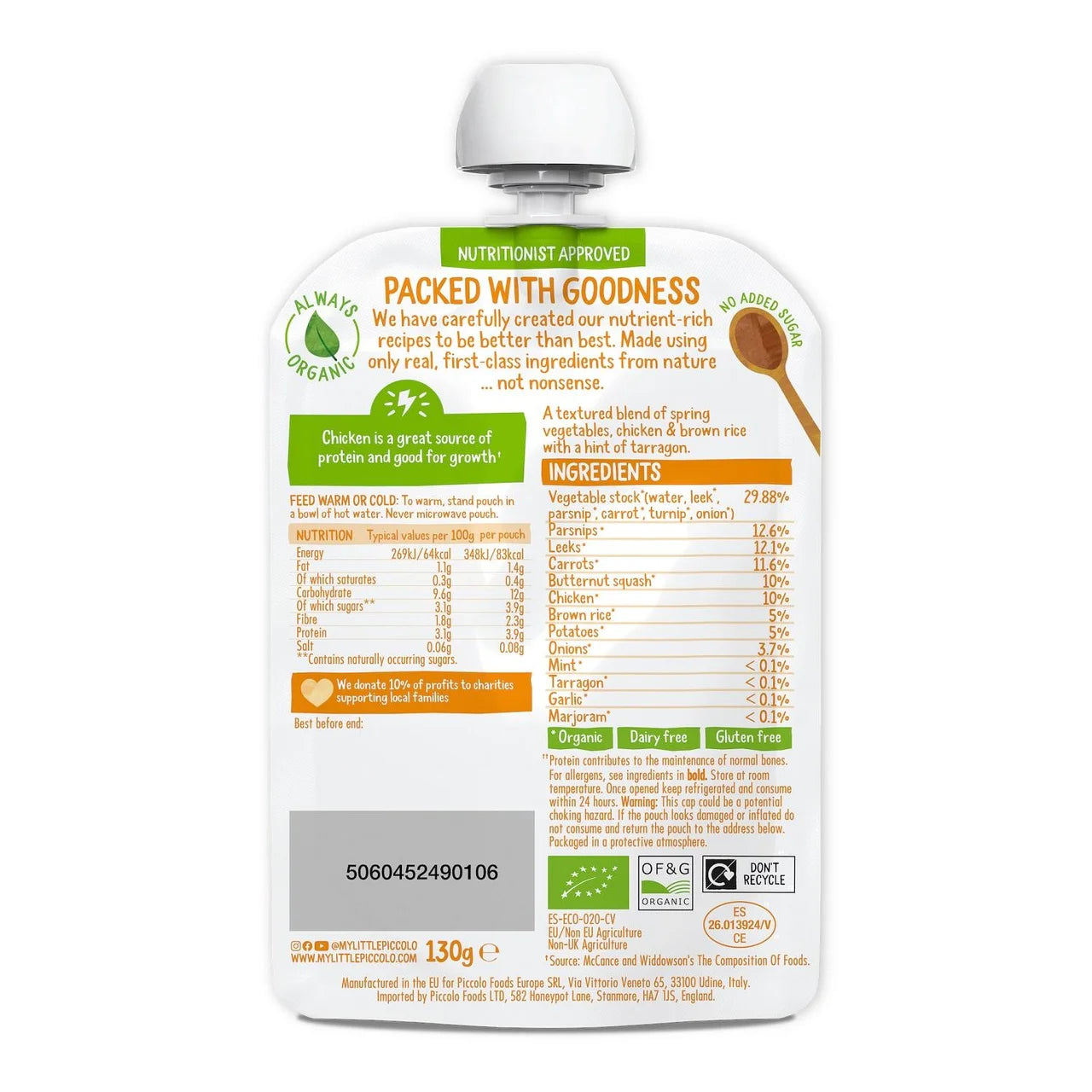 Piccolo Chicken & Spring Veg Casserole Baby Food Pouch 7+ Months 130g