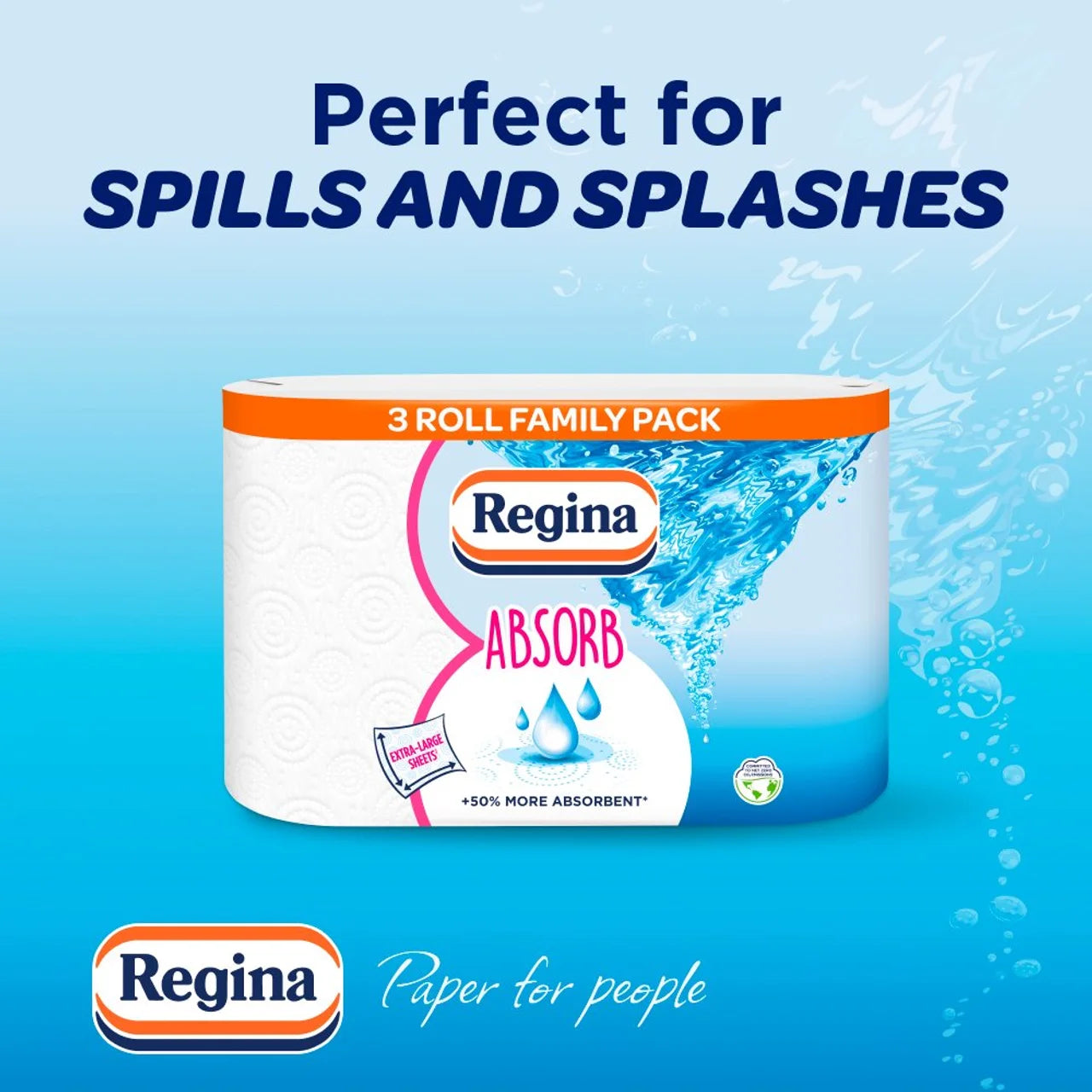 Regina Absorb Kitchen Roll 225 Supersized Sheets 3 Roll