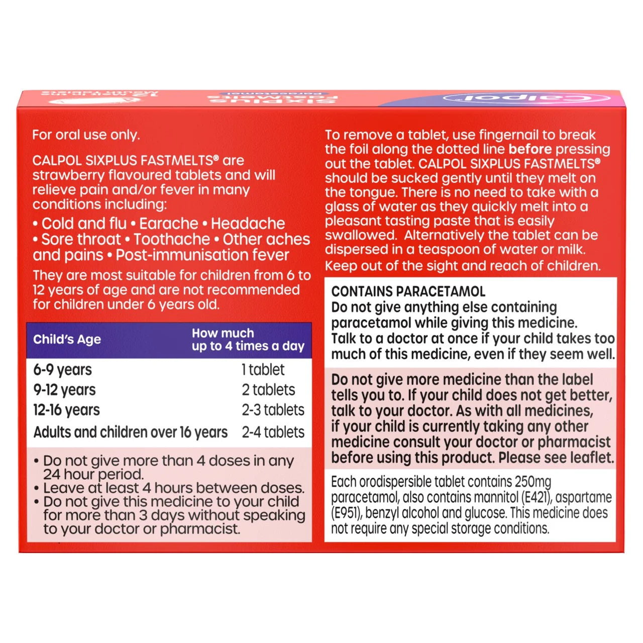 Calpol SixPlus Fastmelts Tablets Strawberry 6+ Years 12 per pack
