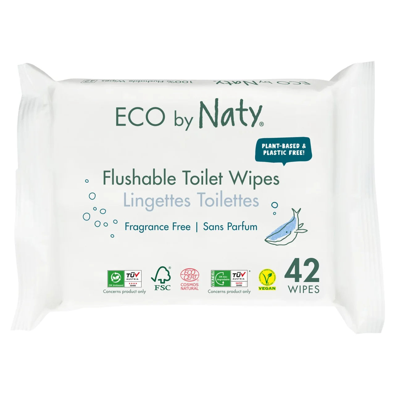 Naty Flushable Toilet Wipes Unscented 42 per pack