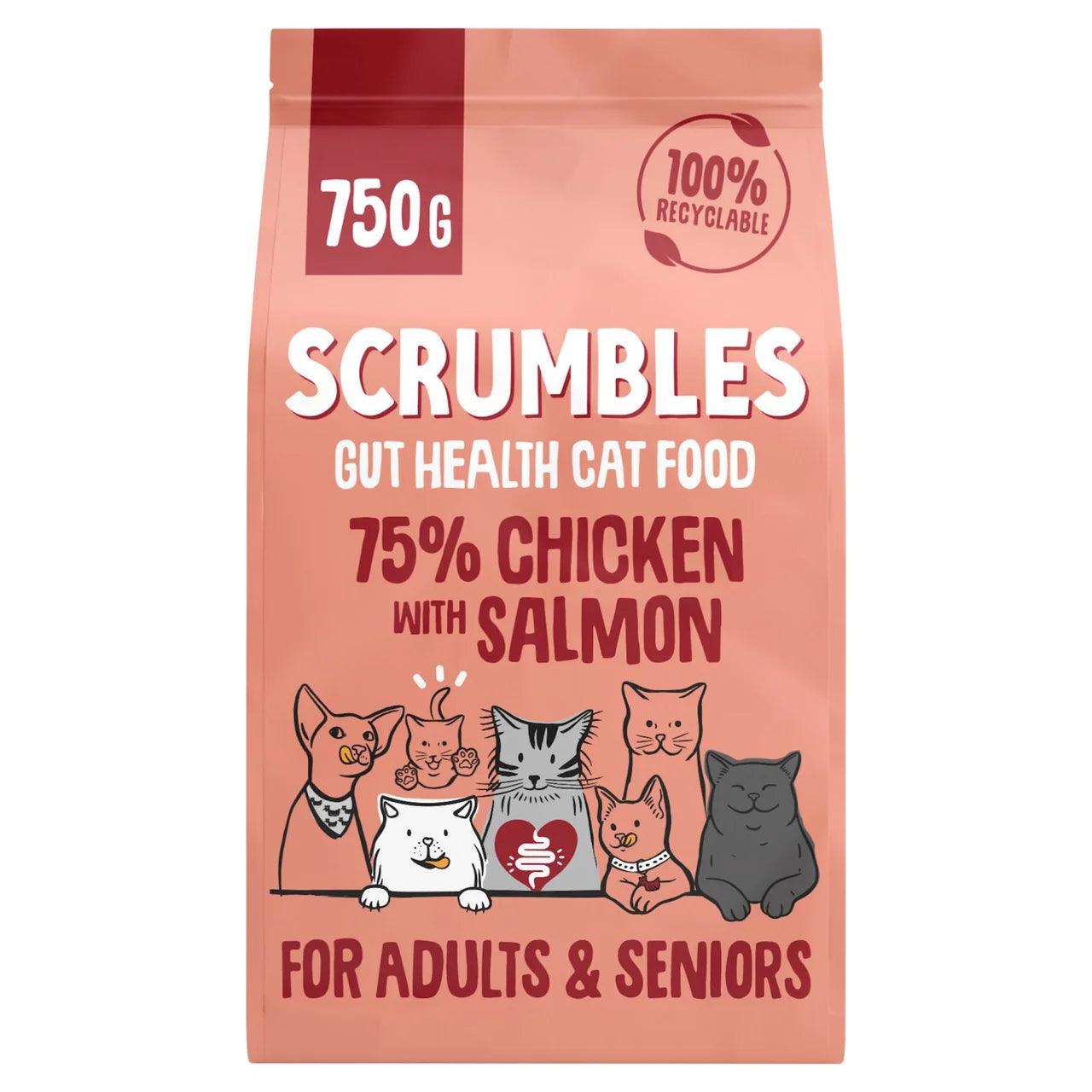 Scrumbles Adult & Seniors Dry Cat Food Chicken with Salmon 750g