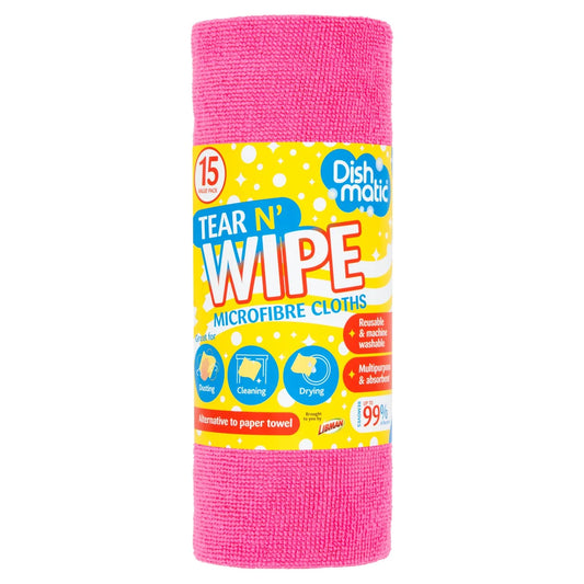 Dishmatic Microfibre Tear N Wipe 15 per pack