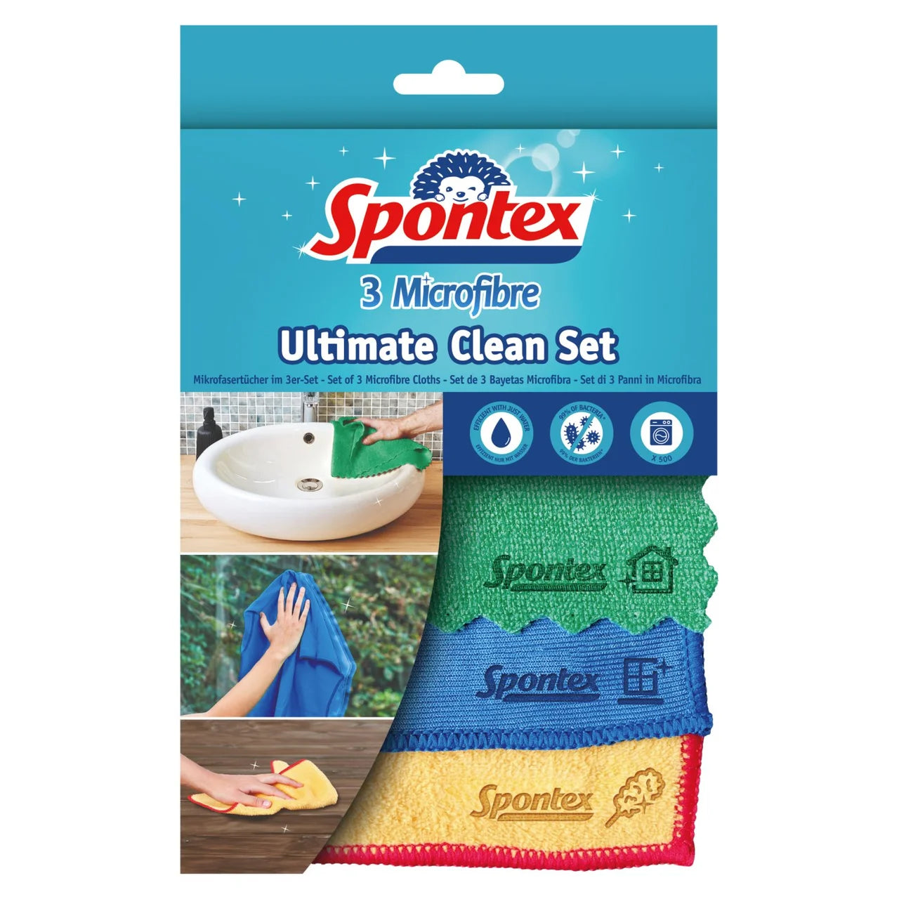 Spontex Ultimate Microfibre Multipurpose Cleaner Kit Cloths & Duster 3 per pack
