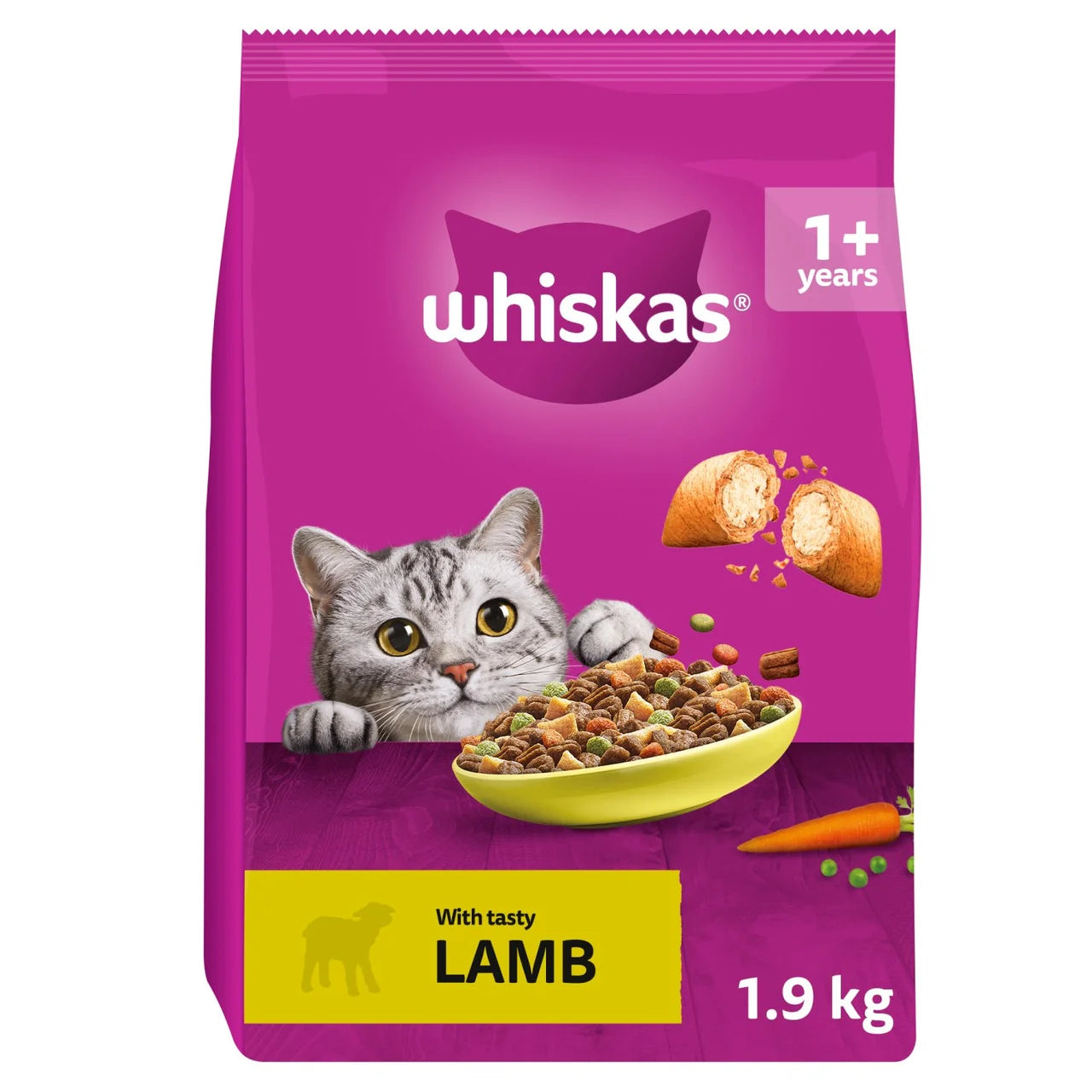 Whiskas Adult 1+ Cat Food Dry with Lamb 1.9kg