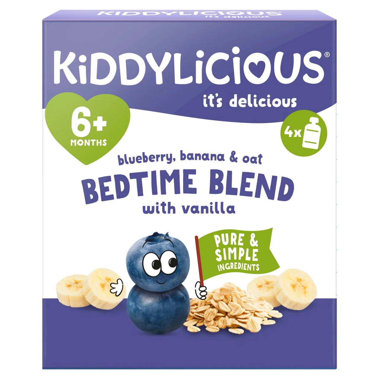 Kiddylicious Blueberry,Banana & Oat Bedtime Blend Pouch Baby Food Multi 6m+ 4 x 100g