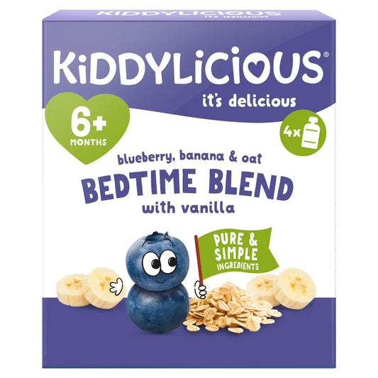 Kiddylicious Blueberry,Banana & Oat Bedtime Blend Pouch Baby Food Multi 6m+ 4 x 100g