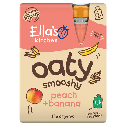 Ella's Kitchen Oaty Peach & Banana Smoothie Multipack Baby Pouch 12+ Months 4 x 90g