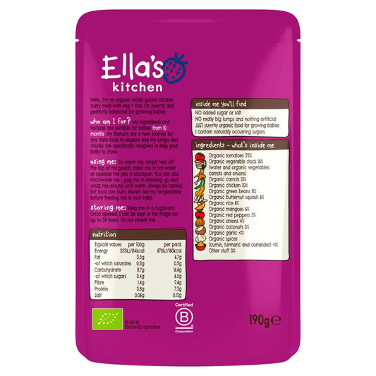 Ella's Kitchen Chicken Curry with Veggie Rice Baby Food Pouch 10+ Months 190g