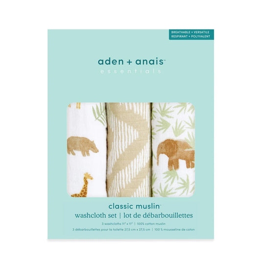 Aden+Anais essentials 3 pack cotton muslin washcloth set tanzania 3 per pack