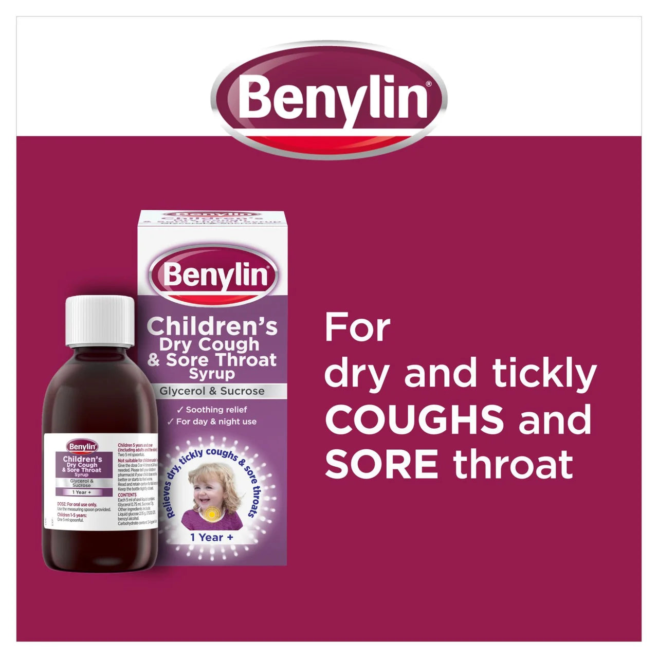 Benylin Childrens Dry Cough & Sore Throat Syrup Blackcurrant 125ml