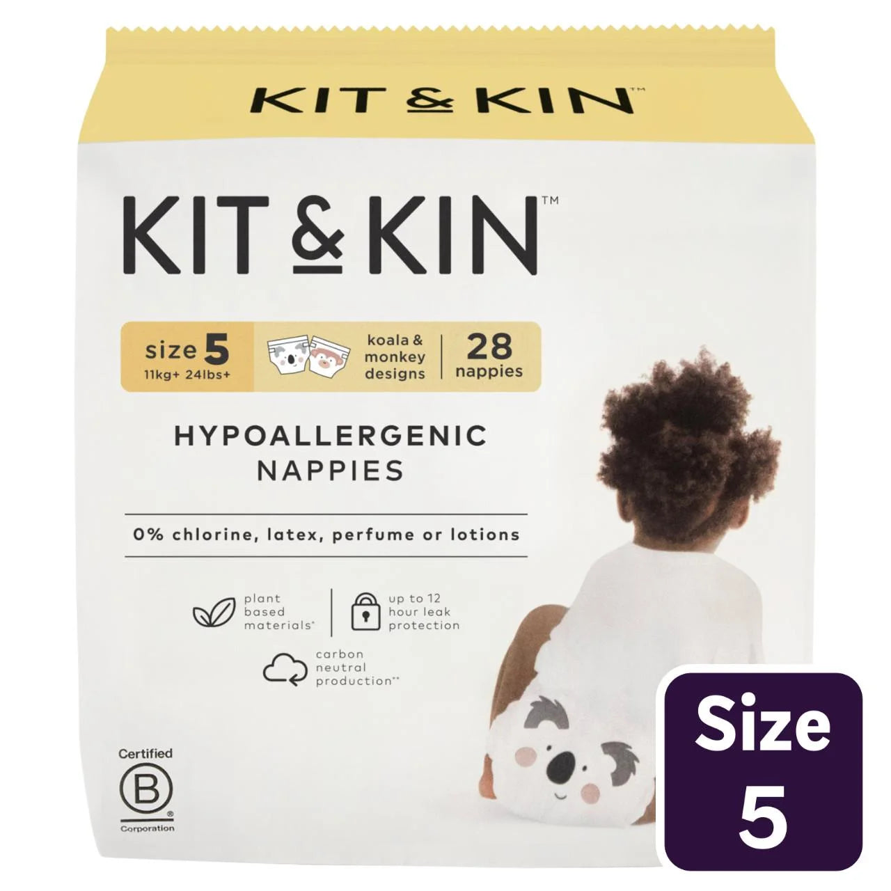 Kit & Kin Hypoallergenic Nappies Size 5 (11+kg) 28 per pack
