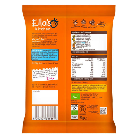 Ella's Kitchen Carrot & Parsnip Melty Puffs Baby Snack 6+ Months 20g
