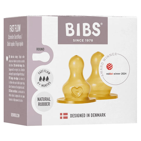 BIBS Natural Rubber Latex Fast Flow Bottle Teat 4m+, 2 per pack