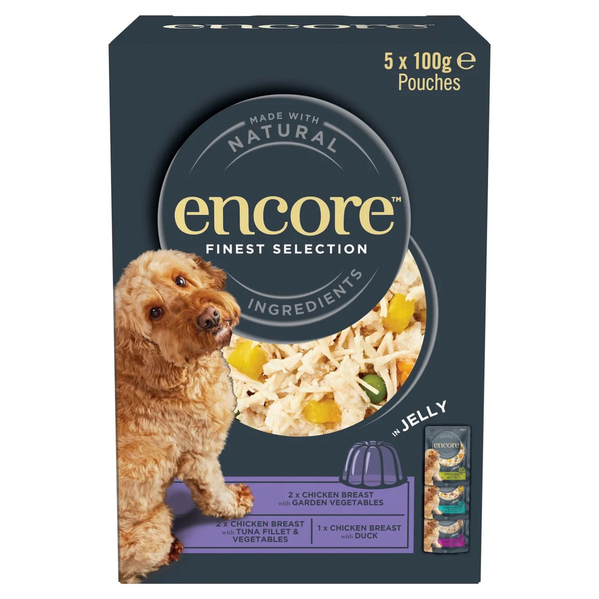 Encore Natural Wet Dog Food Multipack Finest Selection Pouches in Jelly 5 x 100g