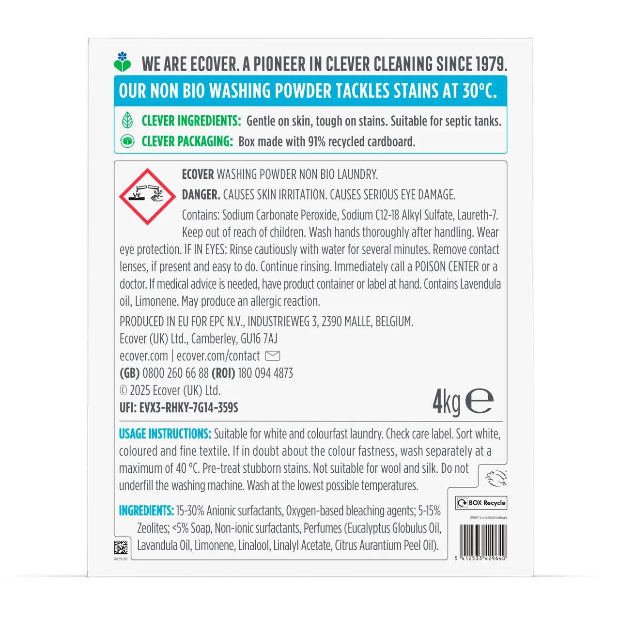 Ecover Concentrated Non Bio Laundry Powder 80 Washes 4kg