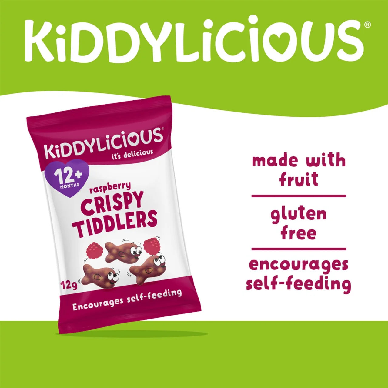 Kiddylicious Raspberry Crispy Tiddlers Baby Snacks Multi 4 x 12g