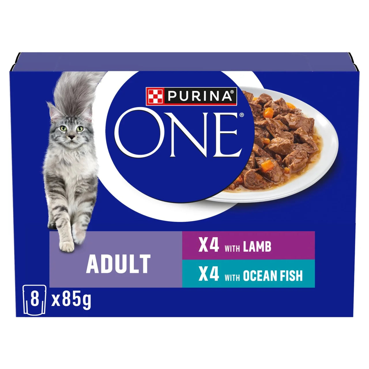 Purina One Mini Fillets Ocean Fish and Lamb Wet Cat Food 8 x 85g