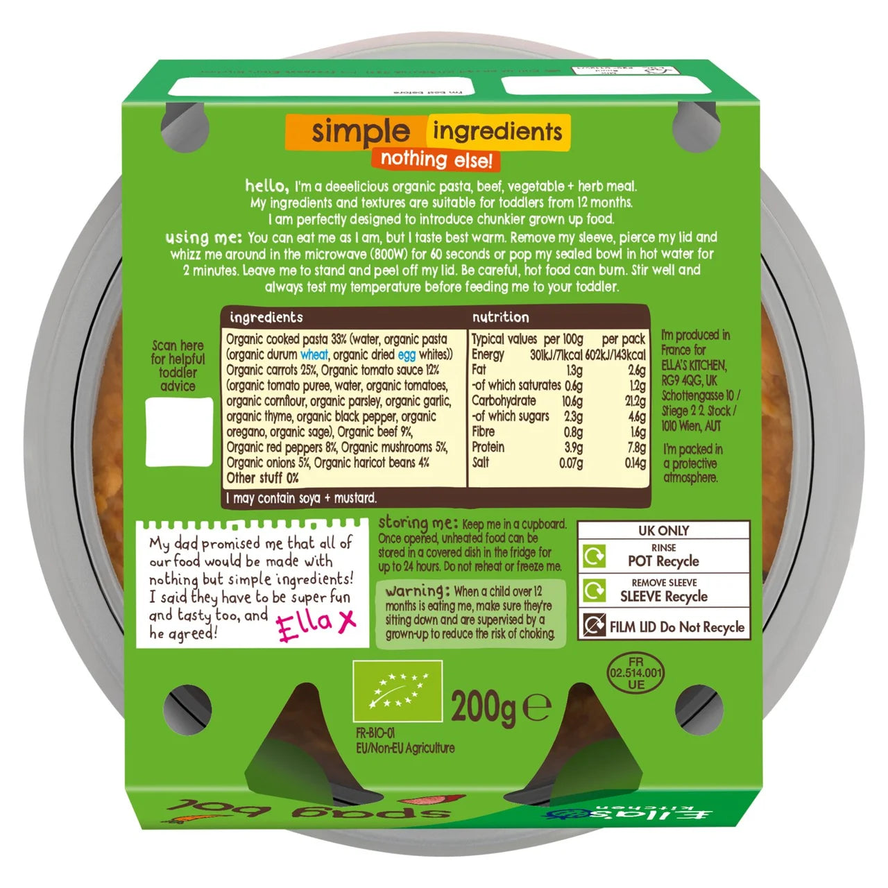 Ella's Kitchen Spaghetti Bolognese Tray 12+ Months 200g
