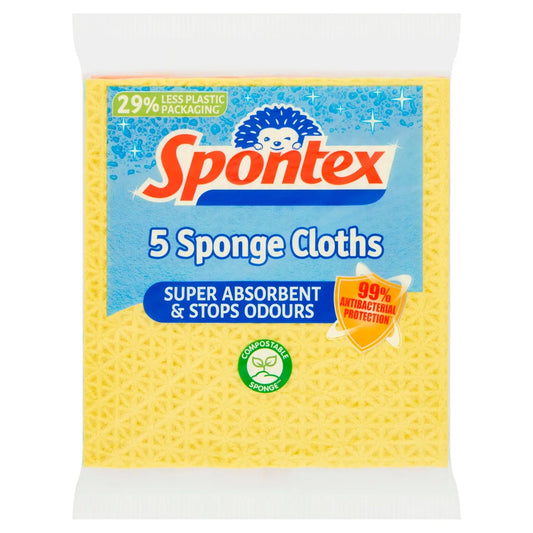 Spontex Sponge Cloths Cleaning Super Absorbent Kitchens and Bathrooms 5 per pack