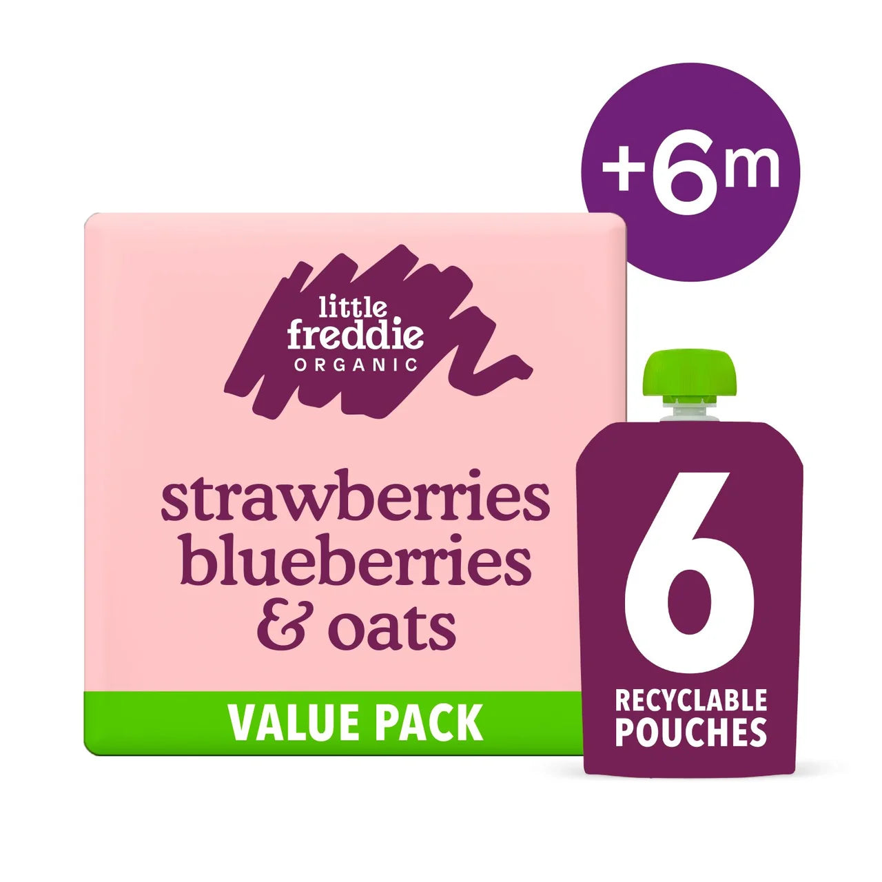 Little Freddie Strawberry, Blueberry & Oats Baby Pouch Multipack 6+ Months 6 x 100g