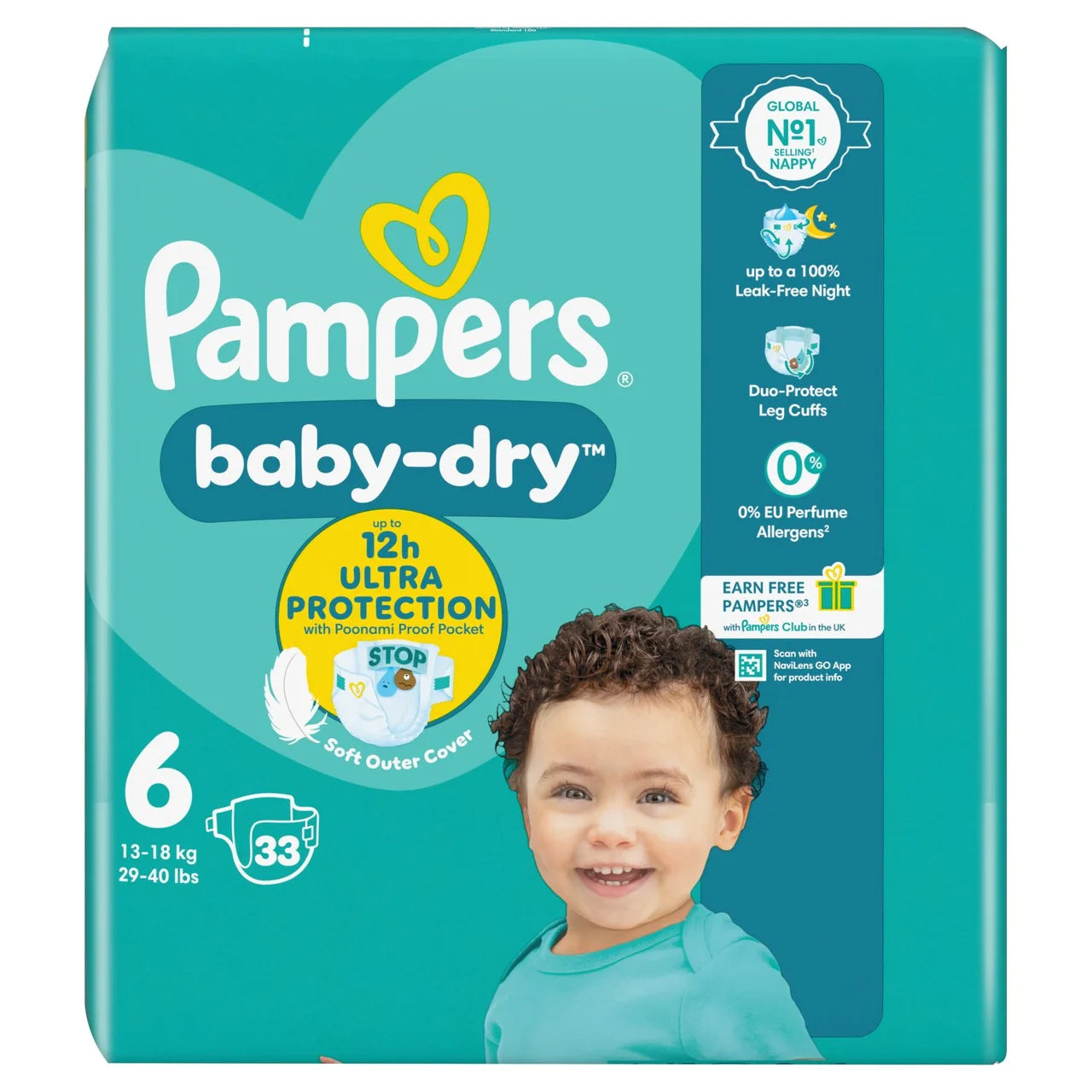 Pampers Baby-Dry Nappies, Size 6 (13-18kg) Essential 33 per Pack