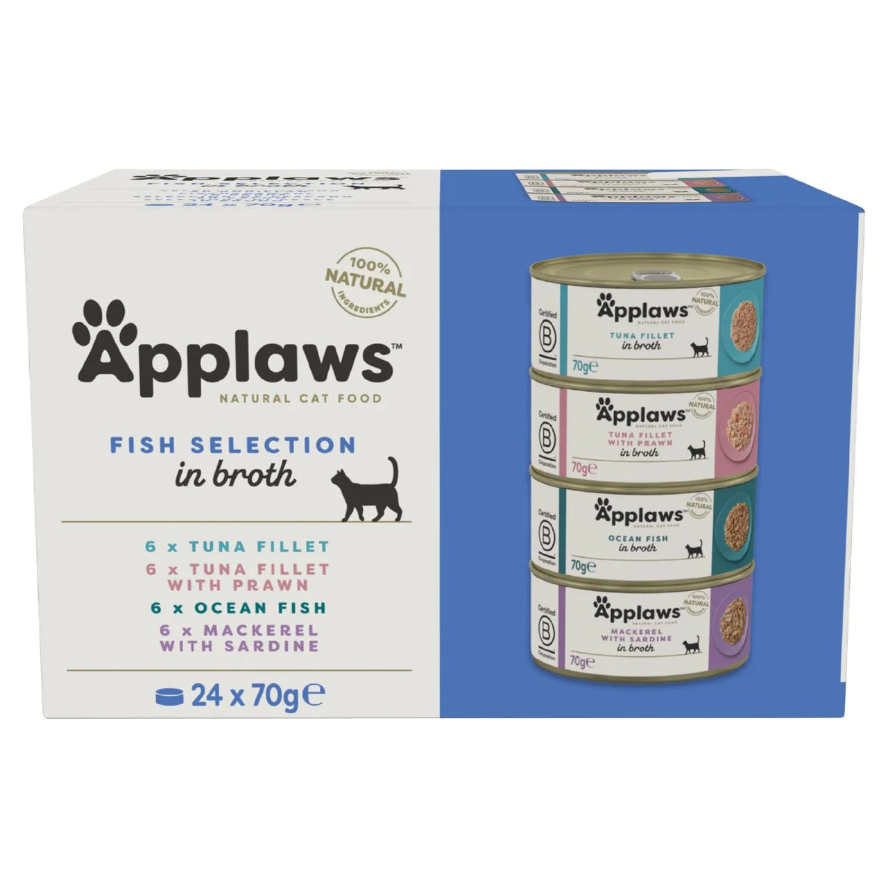 Applaws Natural Wet Cat Food Tuna Fillet Multipack Tins in Broth 24 x 70g