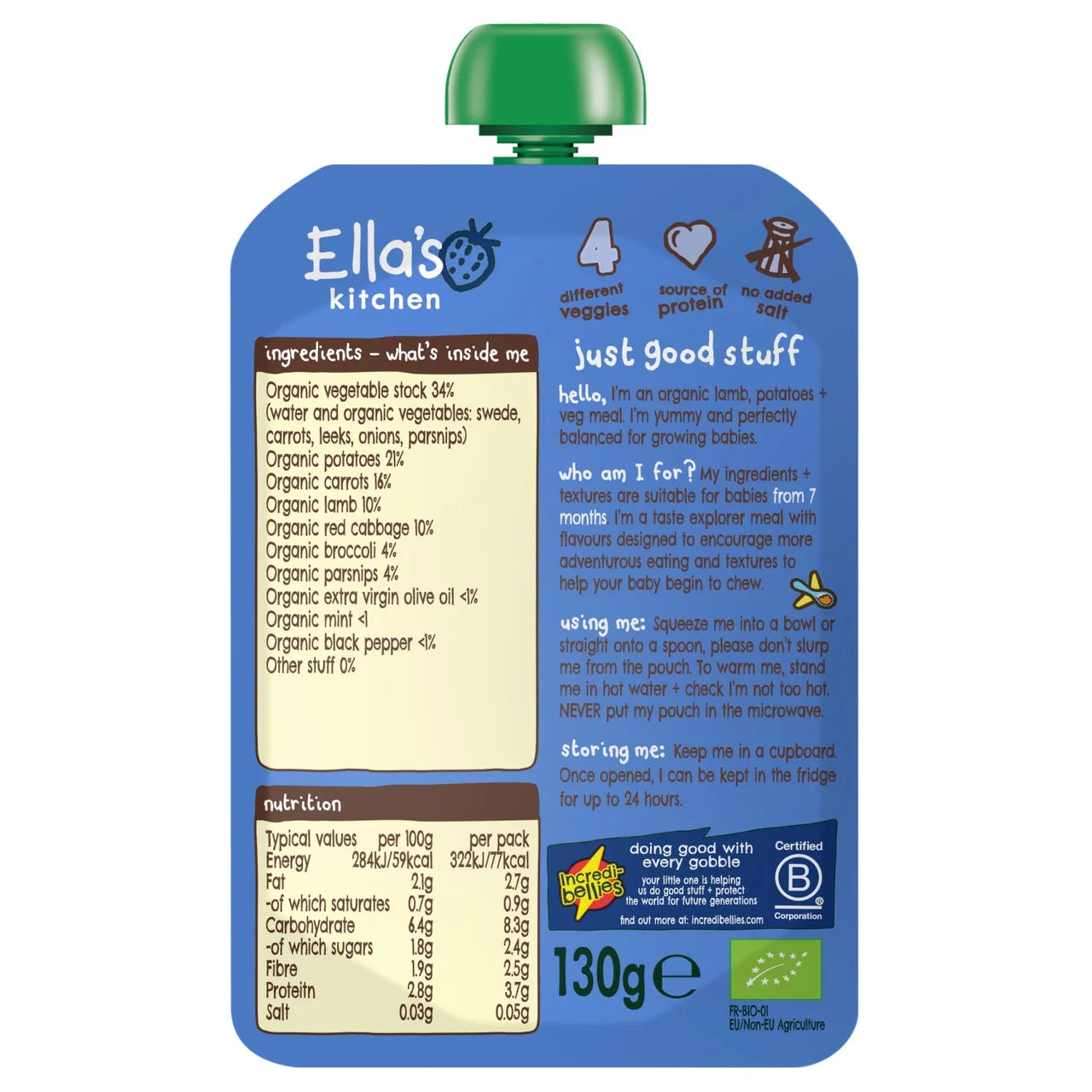 Ella's Kitchen Lamb Roast Baby Food Pouch 7+ Months 130g