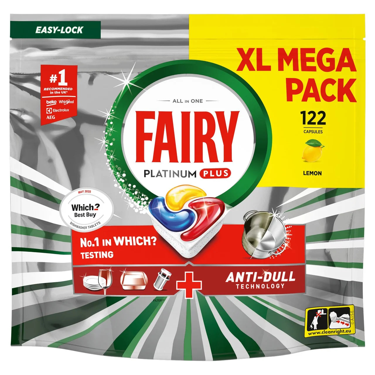 Fairy Platinum Plus Lemon Dishwasher Tablets 122ct