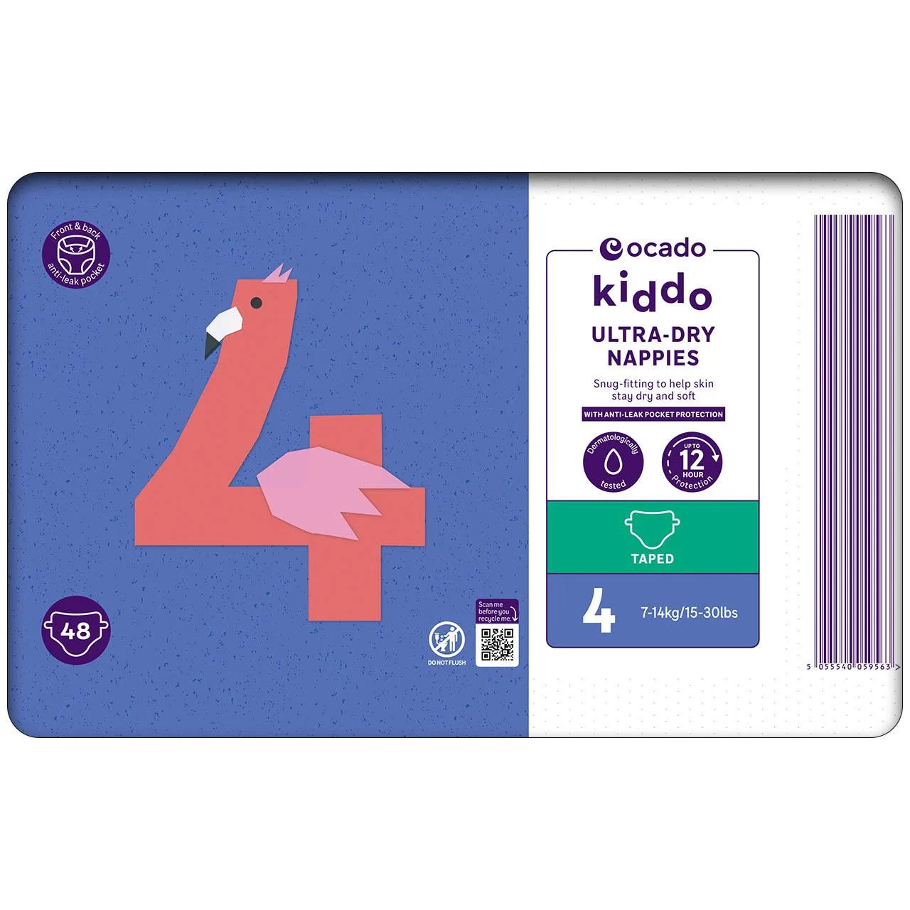 Ocado Kiddo Ultra-Dry Nappies Size 4 (7-14kg) 48 per pack