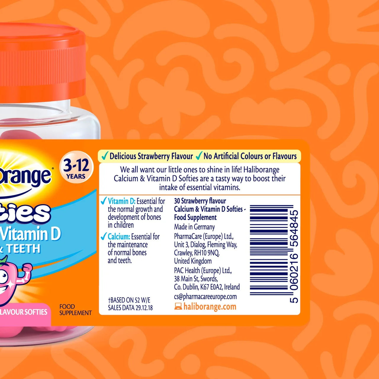Haliborange Kid's Softies Calcium & Vitamin D Strawberry Gummies 3-12yrs 30 per pack