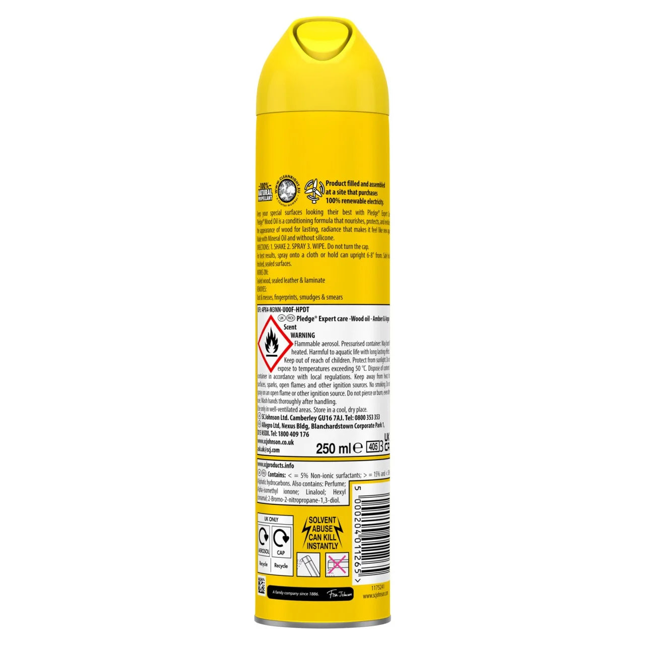 Pledge Expert Care, Wood Polish Aerosol, Amber & Argan 250ml