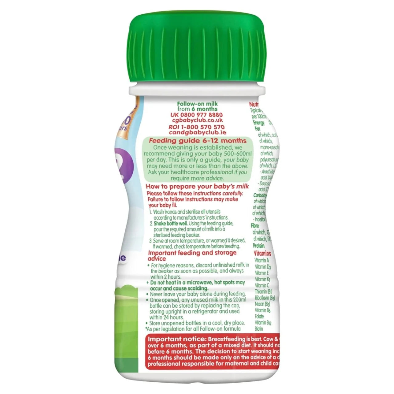 Cow & Gate 2 Follow On Baby Milk Formula Liquid Ready to Feed 6-12 Months , 12 x 200ml