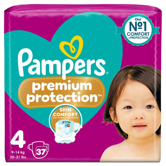 Pampers Premium Protection Nappies, Size 4 (9-14kg) Essential 37 per Pack