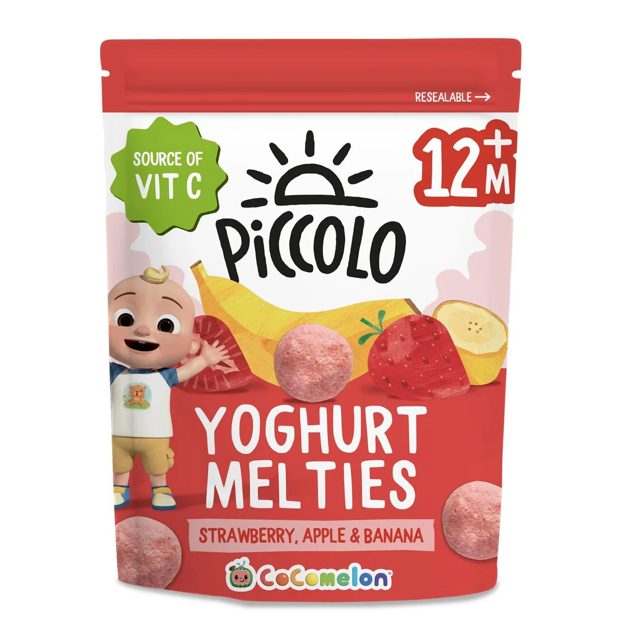 Piccolo Cocomelon Strawberry, Apple & Banana Yoghurt Melties 12+ Months 15g