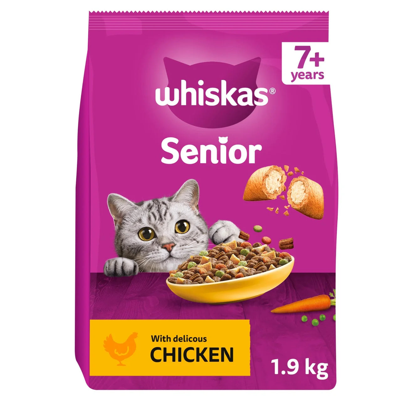 Whiskas 7+ Senior Dry Cat Food with Chicken 1.9kg