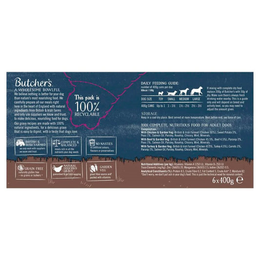 Butcher's Recipes in Gravy Dog Food Tins 6x400g