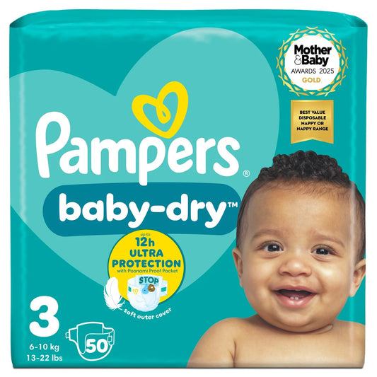 Pampers Baby-Dry Nappies, Size 3 (6-10kg) Essential 50 per Pack