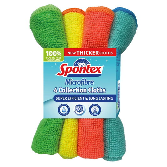 Spontex Microfibre Cloths All Purpose Kitchen and Bathroom Cleaner 4 per pack