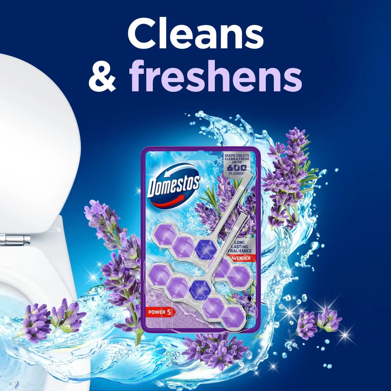 Domestos Power 5 Toilet Rim Block Lavender 2 per pack