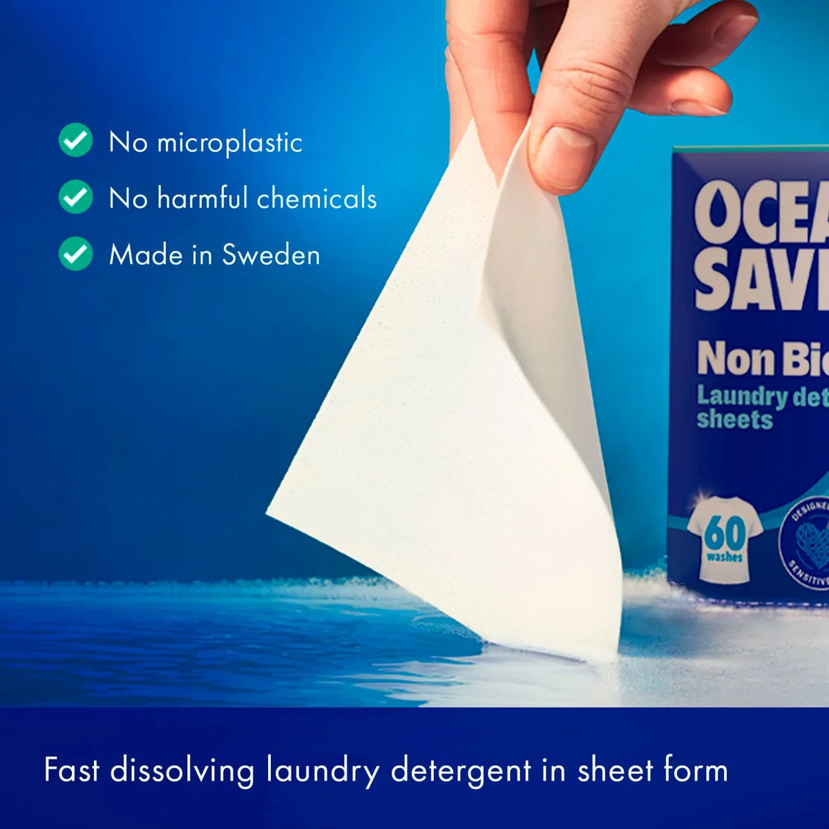 OceanSaver Plastic Free Non-Bio Laundry Detergent Sheets 60 per pack