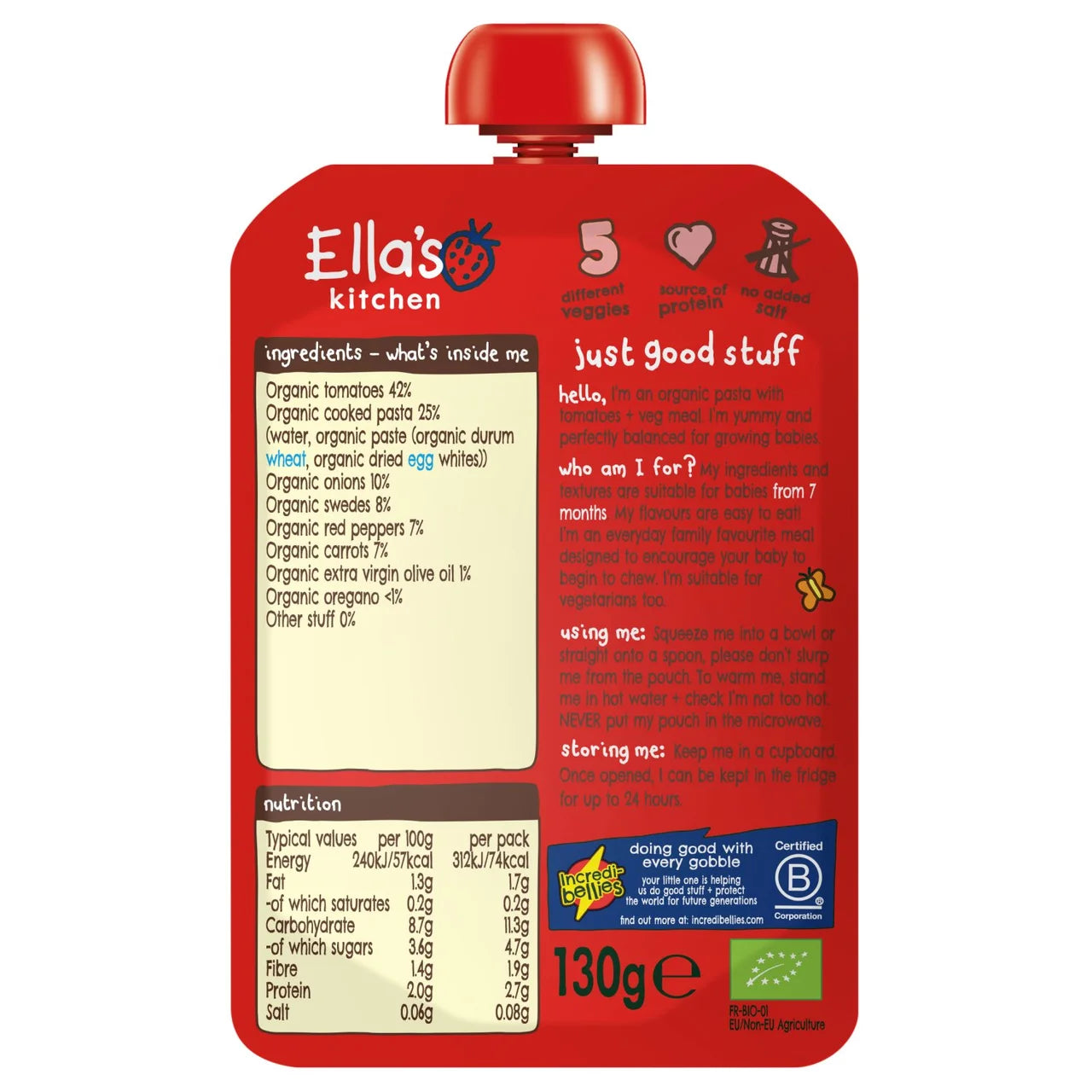 Ella's Kitchen Tomato Pasta Baby Food Pouch 7+ Months 130g