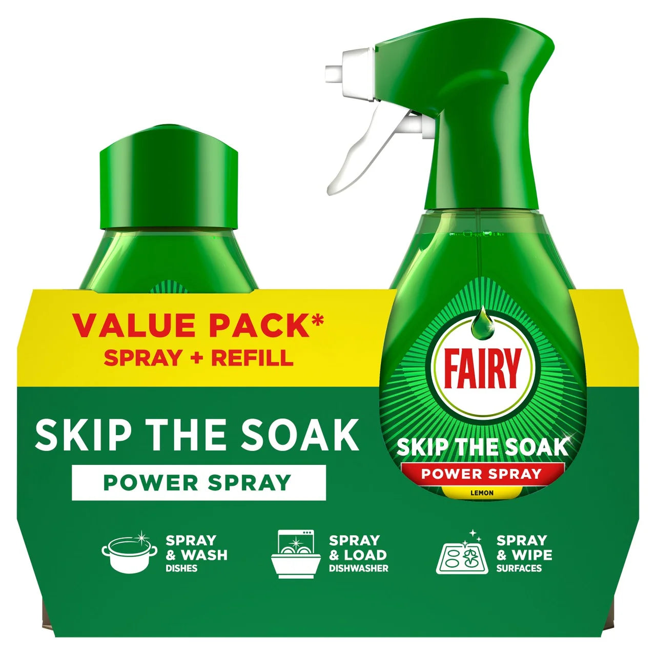 Fairy Skip the Soak Dish Power Spray + Refill Lemon 1L