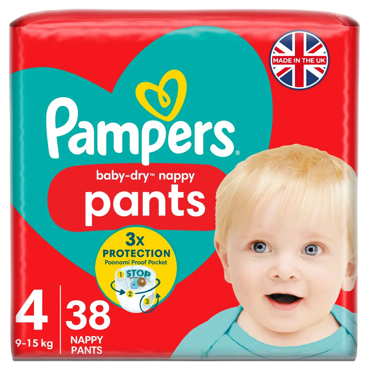 Pampers Baby-Dry Nappy Pants, Size 4 (9-15kg) Essential 38 per Pack