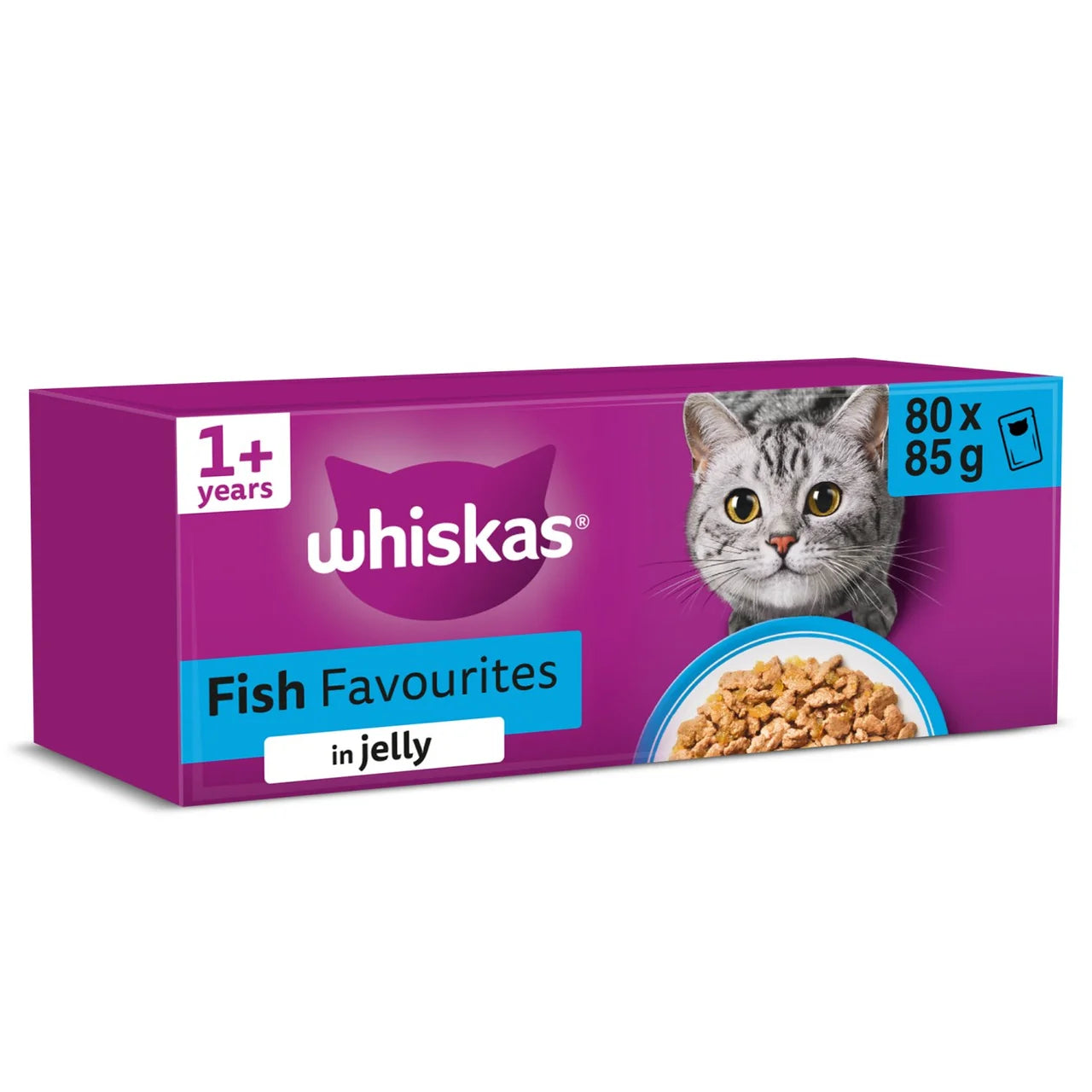 Whiskas 1+ Adult Wet Cat Food Pouches Fish Favourites in Jelly 80 x 85g
