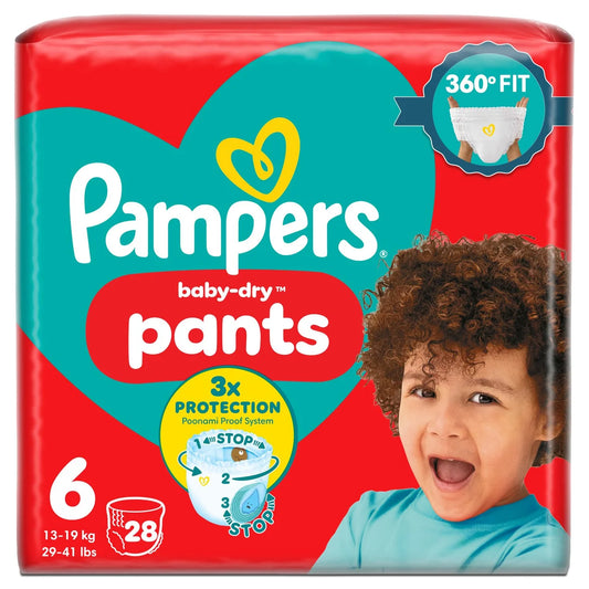 Pampers Baby-Dry Nappy Pants, Size 6 (15kg+) Essential 28 per Pack
