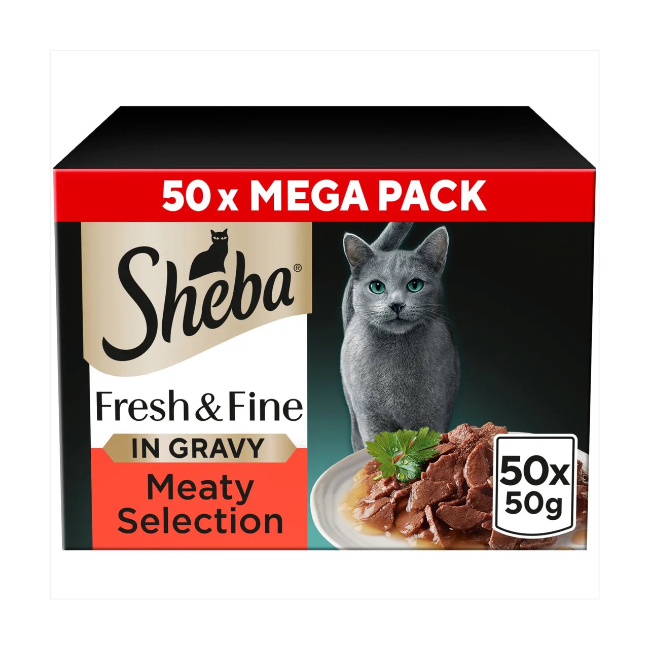 Sheba Fresh & Fine Wet Cat Food Pouches Meaty Pieces in Gravy 50 x 50g